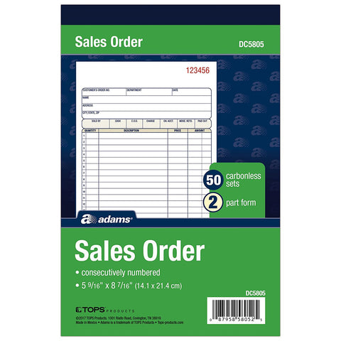 ADAMS - 3-Part Carbonless Sales Order Book 5-9/16" x 8-7/16"