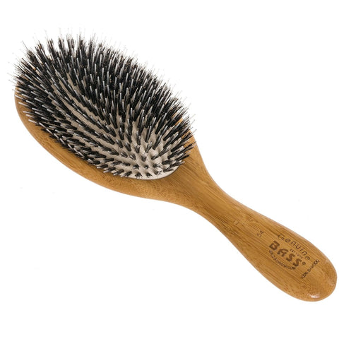 BASS BRUSHES - Large Oval Hairbrush with Natural Bristle + Nylon Pin - 1 Brush