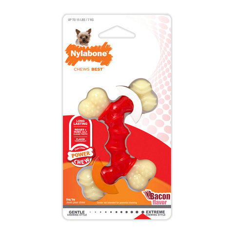 POWER CHEW - Bacon Double Bone Dog Chew Toy, Petite