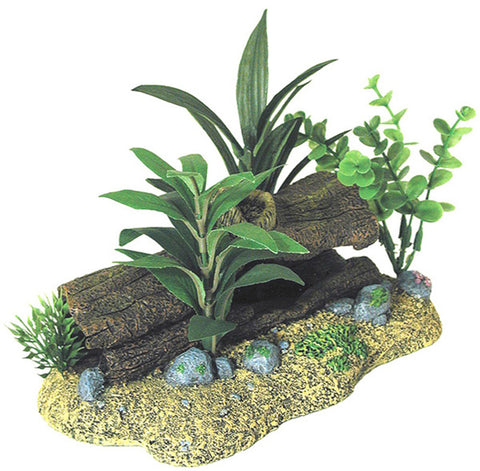 Blue Ribbon - Resin Ornament Log Cavern With Plants