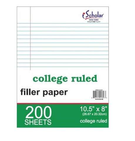 ISCHOLAR - Reinforced Filler Paper College Ruled White 9 x 11 Inches