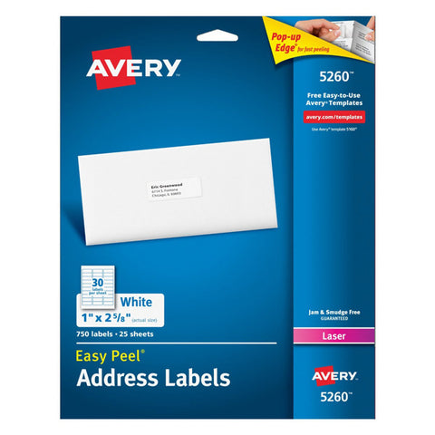 AVERY - Easy Peel Address Labels for Laser Printers 1" x 2-5/8"  White