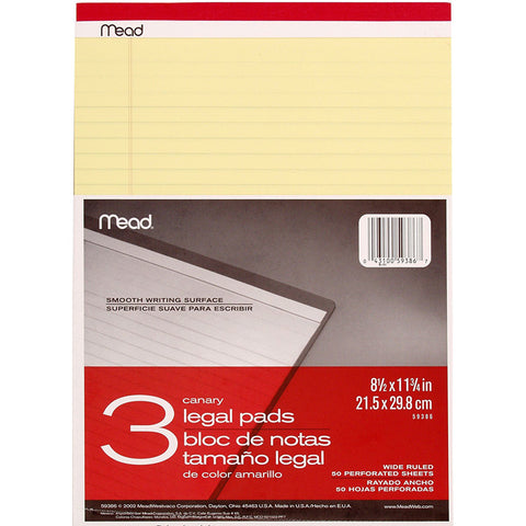 MEAD - Cambridge Writing Legal Pads, Canary 8.5" x 11.75"