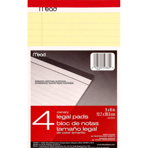 MEAD - Cambridge Writing Legal Pads, Canary 5" x 8"