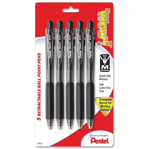 PENTEL - WOW! Retractable Ballpoint Pens Medium Line Black Ink