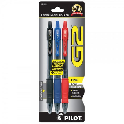 PILOT G2 - Premium Gel Ink Roller Ball Pens Fine Point Assorted Colors Red/Blue/Black