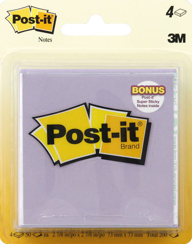 POST-IT - 3" x 3" Notes, 4 x 50 Sheet Pads Assorted Color