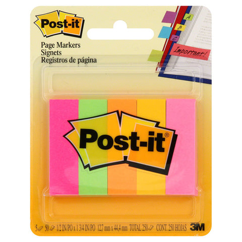 POST-IT - Page Markers, Fluorescent Colors, 1/2 in x 2 in