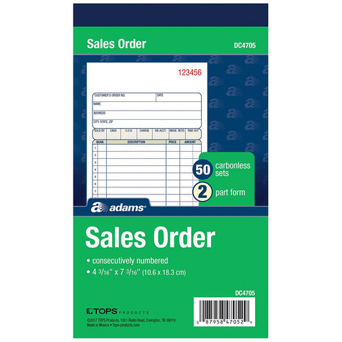 ADAMS - 2-Part Carbonless Sales Order Book 4-3/16" x 7-3/16"