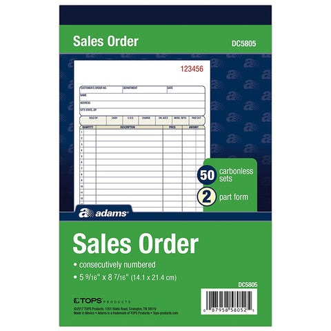 ADAMS - 2-Part Carbonless Sales Order Book 5-9/16" x 8-7/16"