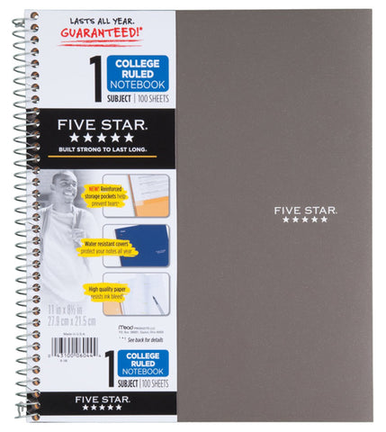 FIVE STAR - Spiral Notebook College Ruled 1 Subject 100 Sheets