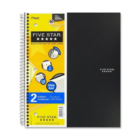 FIVE STAR - Spiral 2 Subject Wirebound Notebook 120 Sheets