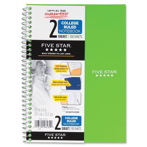 FIVE STAR - Spiral 2 Subject College Ruled Notebook 100 Sheets