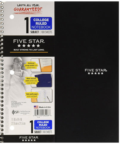 FIVE STAR - Spiral Wirebound Notebooks 100 Sheets