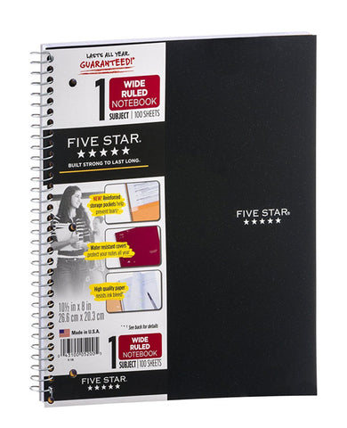 FIVE STAR - Spiral 1 Subject Wide Ruled Notebook 100 Sheets