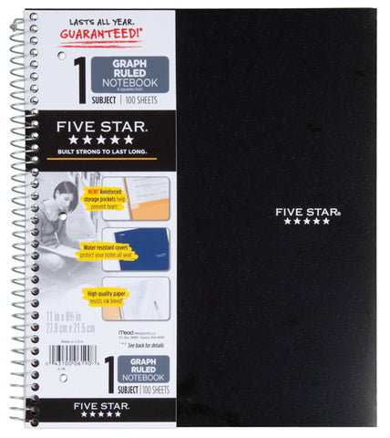 FIVE STAR - Spiral 1 Subject Graph Ruled Notebook 100 Sheets