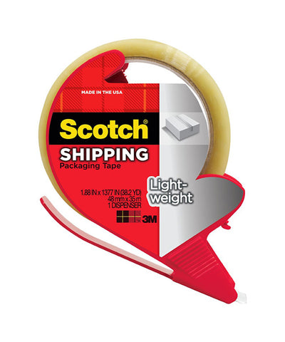 SCOTCH - Lightweight Shipping Packaging Tape with Dispenser 1.88" x 38.2 yd Clear