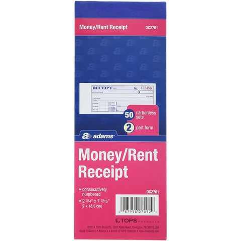 ADAMS - 2-Part Carbonless Money and Rent Receipt Book 2-3/4" x 7-3/16"